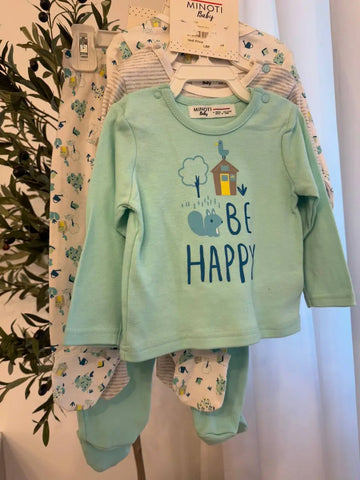 Minoti Baby Pijama 3pcs, 6-9M Baby Bamboo