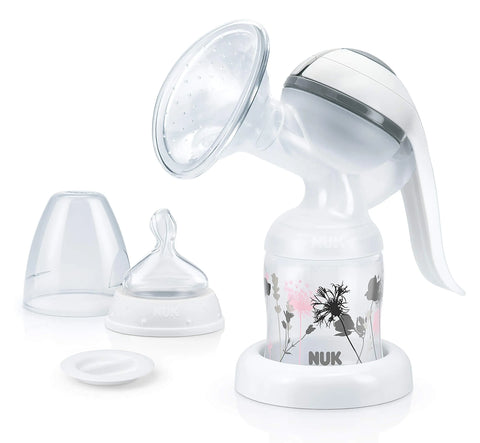 NUK Jolie Manual Breast Pump, Silicone, Portable with 150ml Milk Container & Feeding Nipple Baby Bamboo