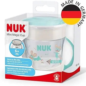 NUK Mini Magic Cup Leak Proof Cup | 360° Leak Proof Rim | Ages 6+ Months | Ergonomic Handles | BPA Free | 160ml | Mouse (Blue) nuk