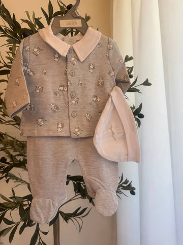 Nursery Time Baby Boy Outfit – Grey Panda Overall with Hat Baby Bamboo