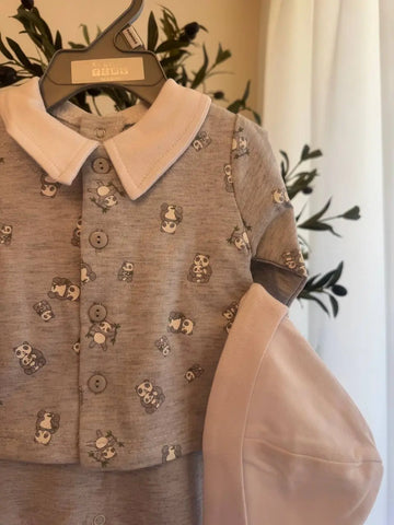 Nursery Time Baby Boy Outfit – Grey Panda Overall with Hat Baby Bamboo