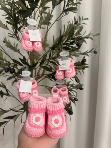 Nursery Time Pink Knitted Baby Booties (0-6 Months) Baby Bamboo