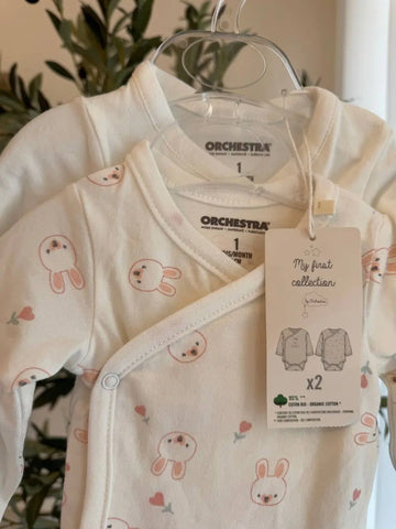 Orchestra 2 Bodysuits, White 1M Baby Bamboo