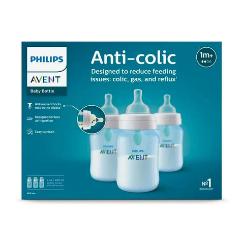 Philips Avent Anti-colic Bottle with AirFree Vent Blue, 3Bottles Baby Bamboo