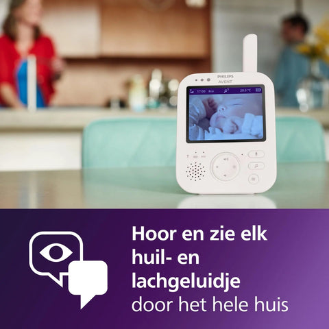 Philips Avent Premium Baby Monitor, Screened & Secure Baby Monitor, Camera/Audio, DEKRA Certified, White, 8.9 cm (3.5") Screen, 4x Zoom, Night Vision, 2-Way Audio, Room Temperature, SCD891/26 Phillips Avent