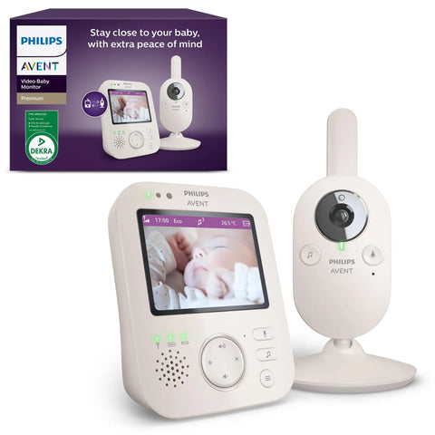 Philips Avent Premium Baby Monitor, Screened & Secure Baby Monitor, Camera/Audio, DEKRA Certified, White, 8.9 cm (3.5") Screen, 4x Zoom, Night Vision, 2-Way Audio, Room Temperature, SCD891/26 Phillips Avent