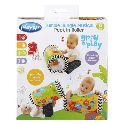 Playgro Baby Toy Tumble Jungle Musical Peek in Roller Baby Bamboo