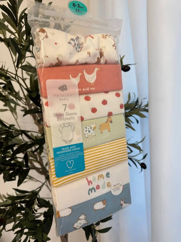 Primark Baby Girl Pack of 7 Short Sleeve Bodysuits Baby Bamboo