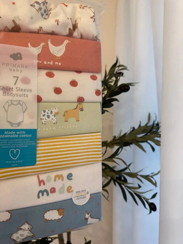 Primark Baby Girl Pack of 7 Short Sleeve Bodysuits Baby Bamboo