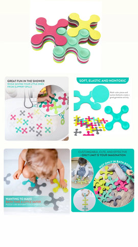 Prince Lionheart Bath Mat for Tub Baby Kids Fun Bath Puzzle Anti-Slip Waterproof Shower Mat with Suction Cups (18pcs) Baby Bamboo