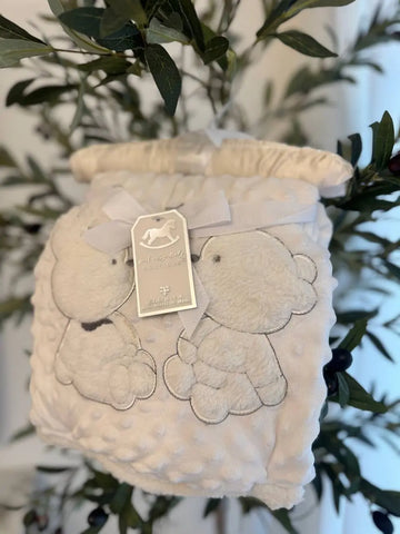 Rock a Bye Baby Unisex Bear Plush Blanket, White Baby Bamboo