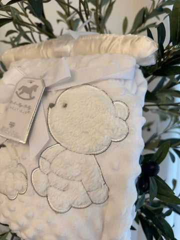 Rock a Bye Baby Unisex Bear Plush Blanket, White Baby Bamboo