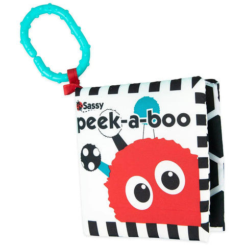 Sassy Peek-a-Boo Activity Book with Attachable Link for On-The-Go Travel | Black & White | for Ages Newborn and Up sassy
