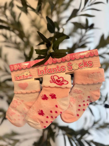 Soft Touch Baby Girl Socks, 3 Pairs Baby Bamboo