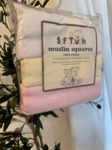 SoftTouch Muslin Squares 100% Cotton, Pack of 3 Baby Bamboo
