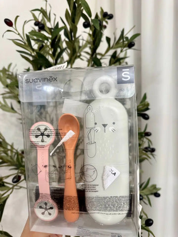 Suavinex - Booo Set On the Go Holder, Spoon & Bib Clip 1pc Baby Bamboo