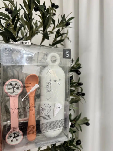 Suavinex - Booo Set On the Go Holder, Spoon & Bib Clip 1pc Baby Bamboo