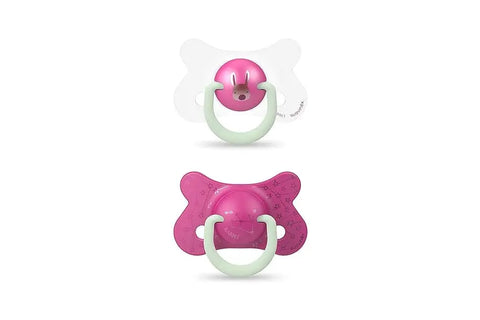 Suavinex Night&Day Reversible Pacifiers, Rabbit, Pink, 4/18 Months, Pack of 2 Baby Bamboo