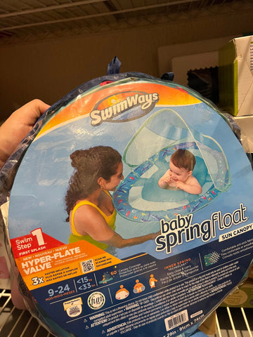 SwimWays Baby Spring Float Activity Center, Inflatable Float for Baby Boys, Blue/Green Baby Bamboo