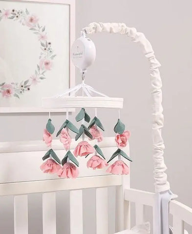 The Peanutshell Pink Floral Musical Crib Mobile for Baby Girls | Digital Music Box with 12 lullabies The Peanutshell