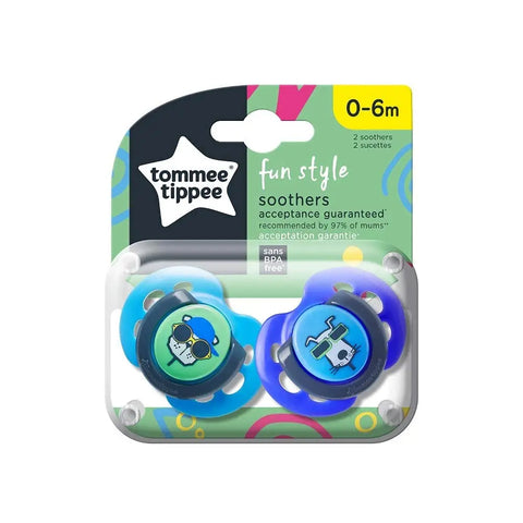 Tommee Tippee Fun Style Dummies, Symmetrical Orthodontic Design, BPA-Free Silicone, 0-6m, Pack of 2 Dummies, Colours May Vary Baby Bamboo
