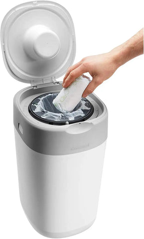 Tommee Tippee Twist and Click Advanced Nappy Bin, Includes 1x Refill Cassette, Locks in Odours and Germs, White Tommee Tippee