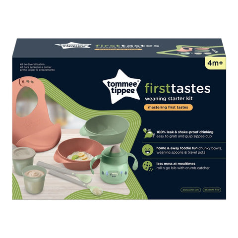 Tommee Tippee Weaning Starter Kit with Toddler Feeding Bowls and Spoons, Silicone Bib, 100% Leak-proof Weaning Sippy Cup and Food Storage Pots, 4m+ Tommee Tippee