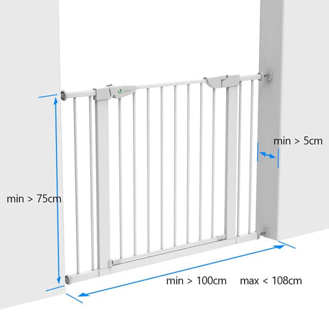 VOUNOT Stair Gate, No Drilling - for Children, Dogs and Cats - Auto-Close Stair Gate, Magnetic Closure, 90° Stop, White Baby Bamboo