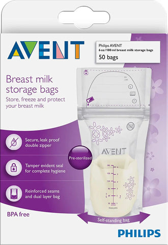 Philips AVENT Breast Milk Storage Bags, Clear, 6 Ounce, 50 Pack, SCF603/50 - Baby Bamboo