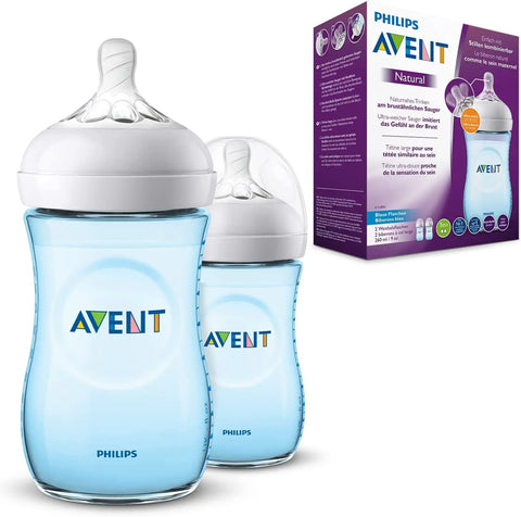 Philips Avent Natural Feeding Bottle 2 Count (Pack of 1), Blue, Translucent - Baby Bamboo