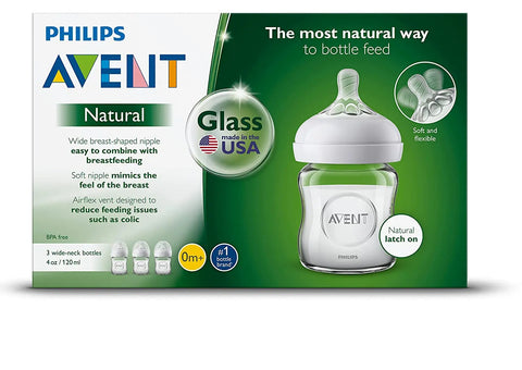 Philips Avent SCF701/37 Natural Glass Baby Bottle, 4 Oz, 3 Pack, Clear - Baby Bamboo