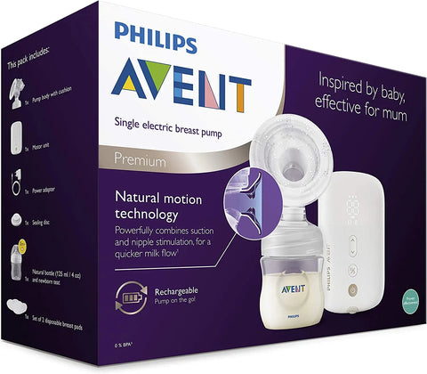 Philips Avent Single Premium Electric Breast Pump for Quicker and Personalised Milk Expression, Rechargeable Battery, Timer Display, SCF396/11 Phillips Avent