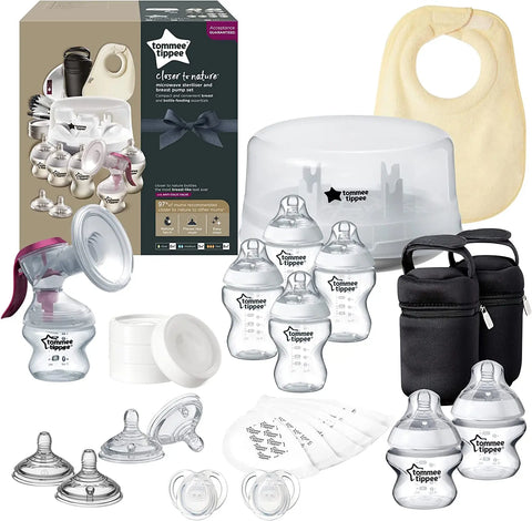 Tommee Tippee Breastfeeding Kit with Manual Breast Pump, Microwave Steriliser, Baby Bottles and Breastfeeding Accessories Tommee Tippee