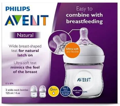 Philips Avent Natural Feeding Bottle Twin Pack 125ml - 125 ml  (White, Clear) - Baby Bamboo